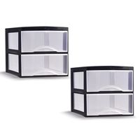 Ladeblokje/bureau organizer - 2x - 2 lades - transparant/zwart - L26 x B36 x H25 cm - plastic - thumbnail