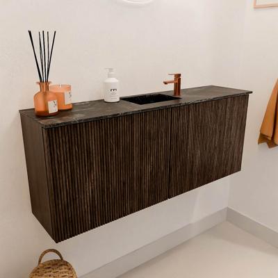 Toiletmeubel Mondiaz Joya Dlux | 100 cm | Meubelkleur Walnut | Faye wastafel Lava Wasbak Midden | 1 kraangat