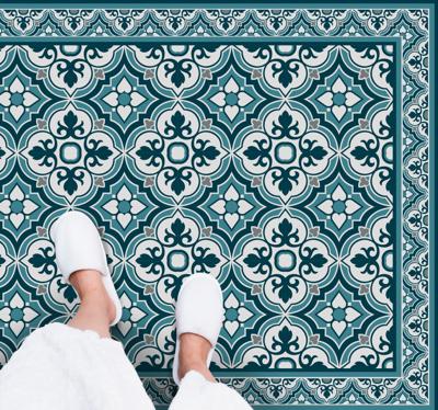 Cyaan en blauwe klassieke bloemen vinyl tapijt badkamer Cyaan en blauwe klassieke bloemen vinyl tapijt badkamer