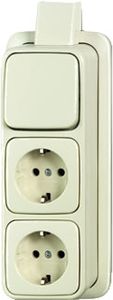 Busch Jaeger opbouw wisselcombinatie met dubbel stopcontact met randaarde creme