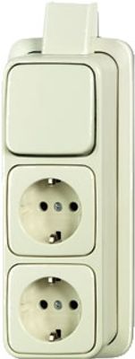Busch Jaeger opbouw wisselcombinatie met dubbel stopcontact met randaarde creme