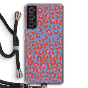 Leopard blue: Samsung Galaxy S21 FE Transparant Hoesje met koord