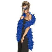 Carnaval gemaskerd bal verkleed set - Venetiaans gezicht masker zilver - Boa 80 gram in blauw