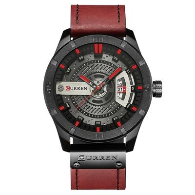 CURREN M8301 mannen militaire sport horloge Quartz datum klok lederen horloge (zwart geval rood)