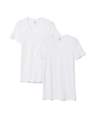 HEMA Heren T-shirts Slimfit Diepe V-hals Extra Lang - 2 Stuks Wit (wit)