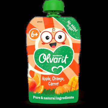 Olvarit 6+ Maanden Knijpfruit Appel Sinaasappel Wortel 100g bij Jumbo