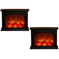 LED sfeerhaard - 2x - zwart - L33 x B12 x H24 cm - open haard - verlichting