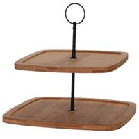 Excellent Houseware Etagere - 2-laags - bamboe - 25 x 24 cm