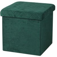 Poef/hocker - opbergbox zit krukje - velvet donkergroen - polyester/mdf - 38 x 38 cm - opvouwbaar