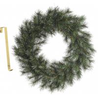 Kerstkrans groen 60 cm kunststof incl. messing deurhanger - Kerstkransen - thumbnail