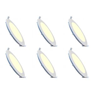 LED Downlight Slim 6 Pack - Inbouw Rond 15W - Warm Wit 2700K - Mat Wit Aluminium - Ø195mm