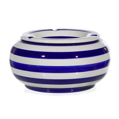 Stormasbak - 1x - blauw/wit - rond - terras asbak - 23 cm - keramiek