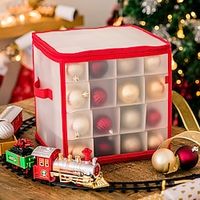 Opbergtas voor kerstballen - biedt plaats aan maximaal 64 kerstboomversieringen - rood vierkant, stevig opvouwbaar, 4-laags balhouderkubus voor de feestdagen, met afscheiders, deksel met ritssluiting en handgrepen Lightinthebox