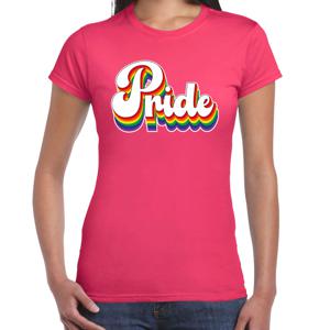 Bellatio Decorations Gay Pride T-shirt voor dames - pride - fuchsia roze - regenboog - LHBTI 2XL  -