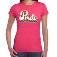 Bellatio Decorations Gay Pride T-shirt voor dames - pride - fuchsia roze - regenboog - LHBTI 2XL  - - thumbnail