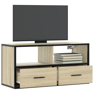 Tv-meubel 80x31x39,5 cm bewerkt hout metaal sonoma eikenkleurig