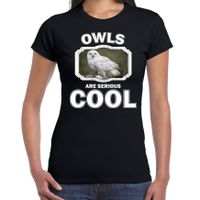 Dieren sneeuwuil t-shirt zwart dames - owls are cool shirt - thumbnail