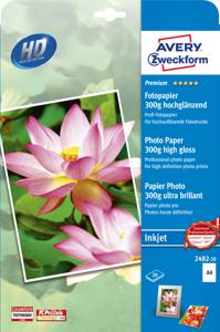 Avery-Zweckform Premium Inkjet Photo Paper high gloss 2482-20 Fotopapier DIN A4 300 g/m² 15 vellen Hoogglans