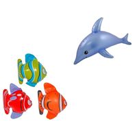 Set van 3x Opblaasbare vissen en 1 dolfijn - thumbnail