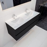 Mondiaz Vica Denia badmeubel zwart mat 120 cm 2 lades keramiek dubbele spoelbak 2 kraangaten