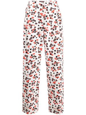 Moschino pantalon fleuri à taille haute - Blanc