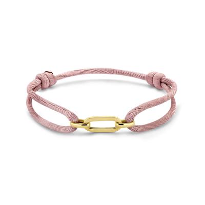 Zachtroze Satijnen Armband met 14k Gouden Element - Verstelbaar 13-26 cm, 6 mm