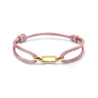 Zachtroze Satijnen Armband met 14k Gouden Element - Verstelbaar 13-26 cm, 6 mm