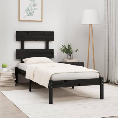 Bedframe massief hout zwart 100x200 cm