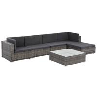 6-delige Loungeset met kussens poly rattan grijs