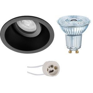 LED Spot Set - LEDVANCE Parathom PAR16 927 36D - Pragmi Zano Pro - GU10 Fitting - Dimbaar - Inbouw Rond - Mat Zwart - 3.7W - Warm Wit 2700K - Kantelbaar - Ø93mm