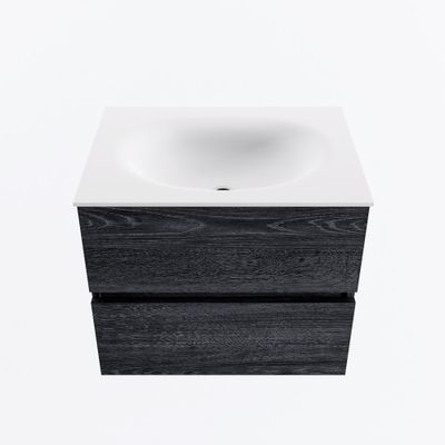 MONDIAZ VICA 60cm badmeubel onderkast Antracite 2 lades. Wastafel MOON midden 1 kraangat, kleur Talc.