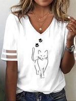 V Neck Casual Loose Cat T-Shirt