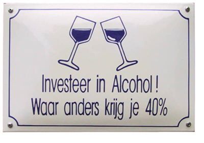 Emaille Funbord Investeer in alcohol