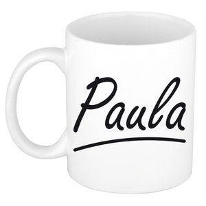 Naam cadeau mok / beker Paula met sierlijke letters 300 ml   -