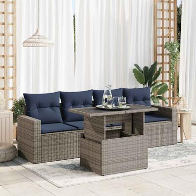 5-delige Loungeset met kussens poly rattan acacia grijs 5-delige Loungeset met kussens poly rattan acacia grijs