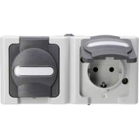 Kopp 131256002 BlueElectric Compleet Wandcontactdoos met randaarde en klapdeksel spatwaterdicht Grijs 2-voudig 1 stuk(s)