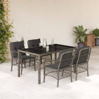 5-delige Tuinset met kussens poly rattan grijs
