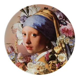 Heinen Delfts Blauw - Wandbord Pastel Meisje met de parel d31cm