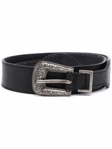 Saint Laurent ceinture en cuir à boucle gravée - Noir