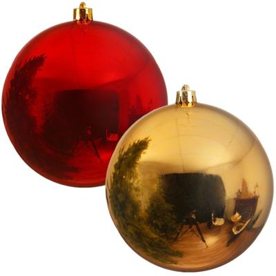 Decoris Grote kerstballen - 2x st - rood en goud - D14 cm - kunststof - kerstversiering