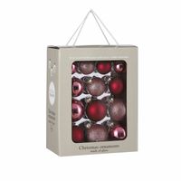 26x Glazen kerstballen rood 5-6-7 cm mat/glans/glitter - thumbnail