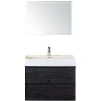 Maxx XL Badmeubelset 80 cm - Black Oak - Wastafel Kube 1 Kraangat met Spiegel