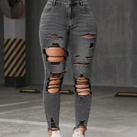 Bon&Bon Women's High Waist Skinny Jeans - Ripped Light Grey Denim Grey / XS