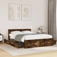 Bedframe met hoofdeinde bewerkt hout gerookt eiken 120x200 cm