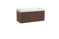 Storke Ribs zwevend badmeubel 120 x 52 cm notenhout met Mata High enkele wastafel in solid surface mat wit Verticale symmetrische rechte ribbel - thumbnail