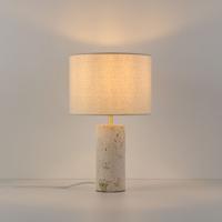 Tafellamp Nalori lino travertino - E27-fitting - IP20 voor binnen - Linnen kap - Voet van travertin