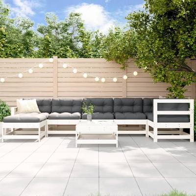 8-delige Loungeset met kussens massief hout wit
