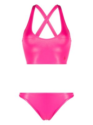 The Attico bikini brodé à bretelles croisées - Rose