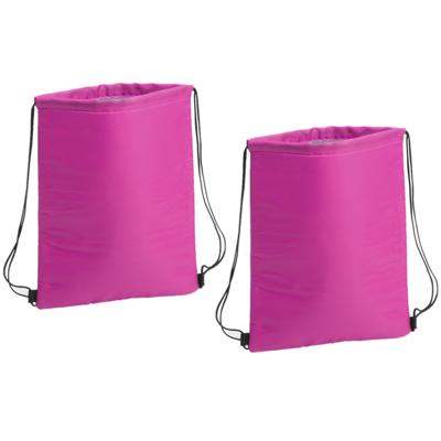 Koeltasje rugzak met draagkoord - 2x stuks - roze - 32 x 42 cm - drankjes/lunch rugtas - polyester/a