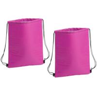 Koeltasje rugzak met draagkoord - 2x stuks - roze - 32 x 42 cm - drankjes/lunch rugtas - polyester/a